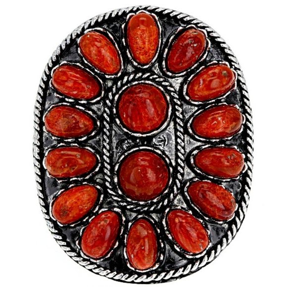 JTV Jewelry - Huge SW REAL Red Coral in Platinum RH oxi-SS